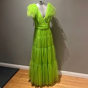 Ml Monique Lhuillier womens Tulle Gown Neon Green NWT